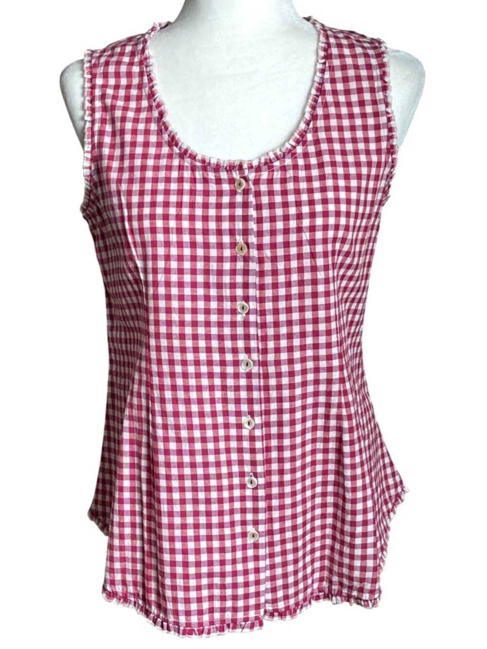 NWT April Cornell Top Red Gingham Button Tunic Tank Ties Cottagecore Womens XXS